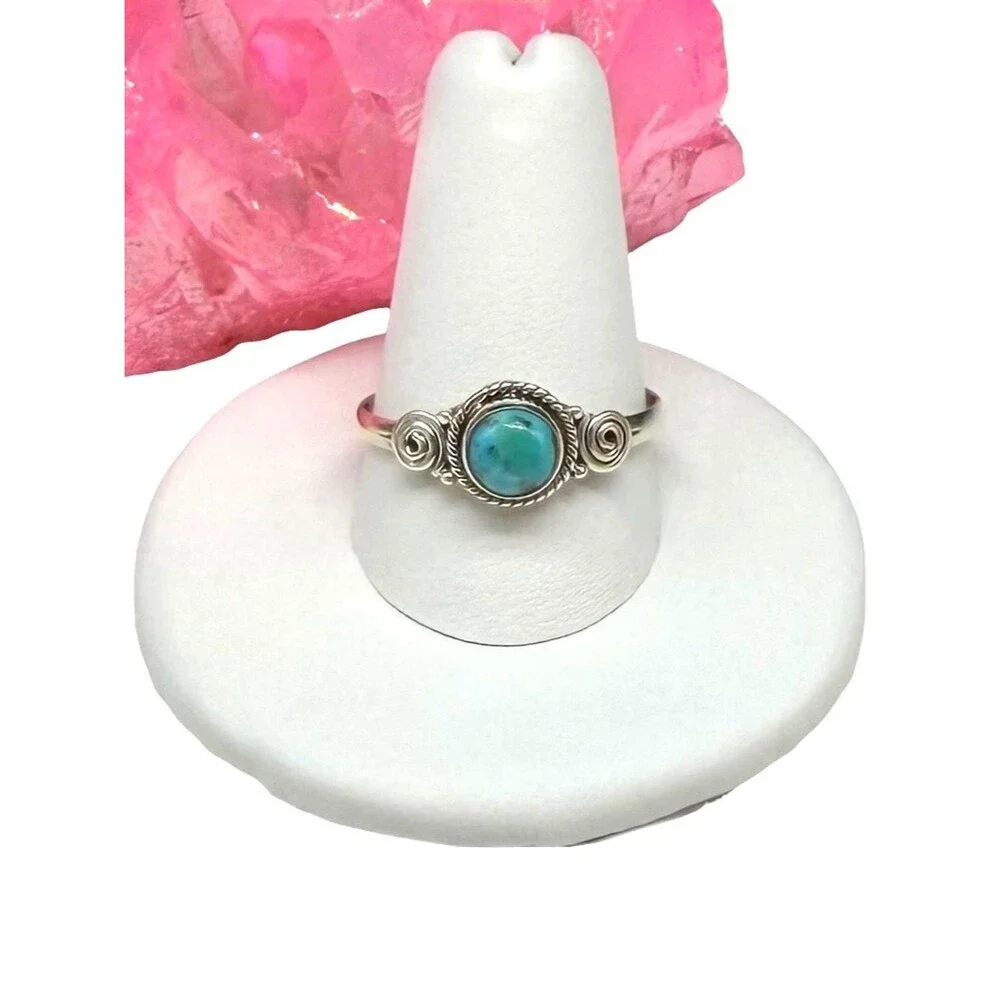 Kingman Turquoise Ring Size 10.5 Solid 925 Sterling Silver Dainty